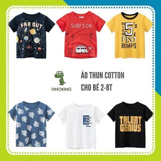 Áo phông bé trai ngắn tay DINOKING Áo thun cho bé trai mùa hè cộc tay chất cotton thoáng mát cho trẻ em 2 - 8 tuổi AT04