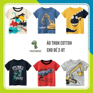 Áo phông cho bé trai cộc tay DINOKING Áo thun trẻ em ngắn t mùa hè chất cotton xuất dư khủng long cho bé 2 - 8 tuổi AT05