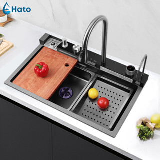 Chậu Rửa Bát 1 Hố 75*45 Inox 304 Vòi Thác Cao Cấp, Bồn Rửa Chén 1 Ngăn Lớn Kèm Vòi Nước Lọc, Rửa Ly, Thác Nước, Nhiệt Độ