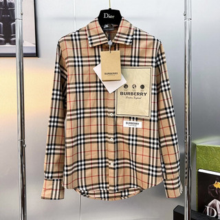 Áo sơ mi burberry kẻ caro dài tay áo somi bbr logo burberry trước ngực màu nâu be siêu hottrend 2023