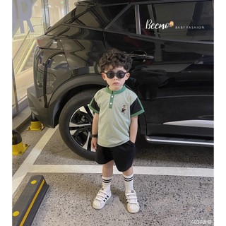 Bộ quần áo cổ tàu in gấu cho bé trai Beemo,chất liệu cotton của mùa hè ưu điểm thoáng khí thấm hút mồ hôi tốt B463