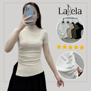 Áo Thun Nữ Cổ 3 Phân Cộc Tay Nữ Nhúm Sườn Xẻ Tà Bigsize Labela, Áo Cổ Leo Cộc Tay Xẻ Tà Bigsize 218