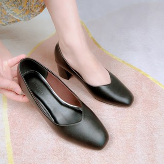 Giày Cao Gót Nữ Mũi Vuông Da Thật Cao Cấp, Guốc Công Sở Nữ Gót Vuông 5cm Da Mềm NUDDO _ N601