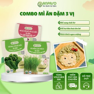 Combo Mì Ăn Dặm Cho Bé 6 Tháng Tuổi 3 Vị Rau Organic - Mỳ Rau Củ Hữu Cơ Bổ Sung Chất Xơ Cải Giảm Bón Cho Trẻ