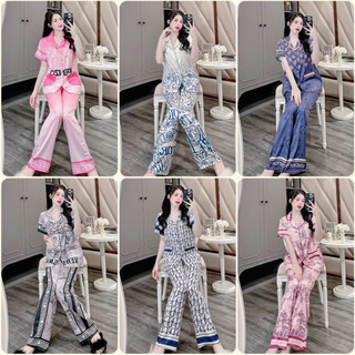  Đồ bộ Pyjama nữ Tay ngắn in 5D 2 túi trước lụa xước Celina cao cấp