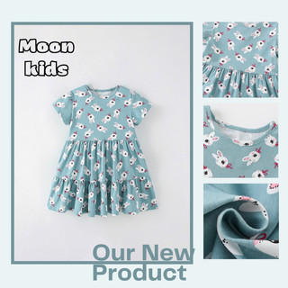 Váy bé gái Little Maven váy hè cotton xanh thỏ SKXK789.7