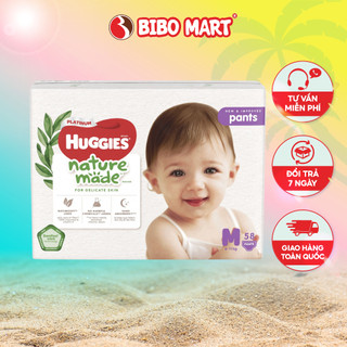 Tã quần huggies platinum nature made thấm hút khóa tràn vượt trội size m 58 miếng - bibo mart
