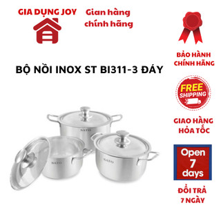 Bộ nồi inox ST BI311 cấu tạo 3 đáy, truyền nhiệt tốt, dùng trên mọi loại bếp, bảo hành chính hãng