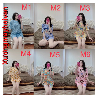 Hv - bộ ngủ pjama nữ tay cộc chất thun cotton hoạt hình ngộ nghĩnh