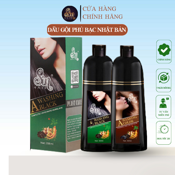 Dầu Gội Phủ Bạc Sin Hair Nhật Bản Đen Và Nâu 500ML Thành Phần Nhân Sâm Tự Nhiên Giúp Đen Tóc Bóng Mượt Giảm Rụng Tóc