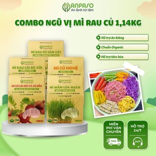 Combo Ngũ Vị Mì Rau Củ Organic Anpaso 1.14kg - Mì Chay Hữu Cơ Giảm Cân - Mỳ Eat Clean Ăn Chay Ăn Kiêng 5 Vị