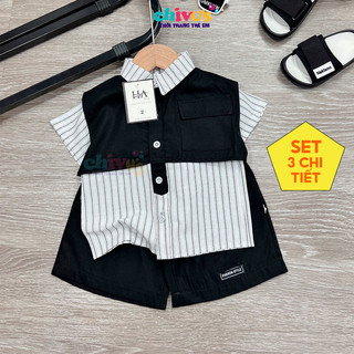 Đồ bộ bé trai set 3 chi tiết cực sành điệu chất vải thô mát mix choàng bên ngoài tông xuyên tông