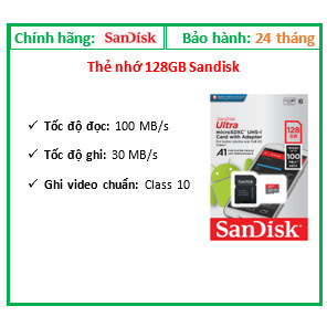 Thẻ nhớ sandisk class 10 128gb 100mb/s; 12t