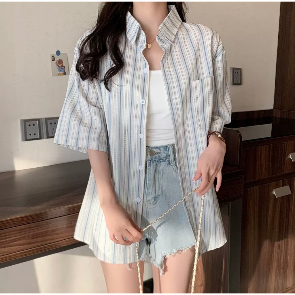 Áo sơ mi nữ kẻ sọc chất mềm phong cách Hàn Quốc - 247store.vn - Somi107_P0K2