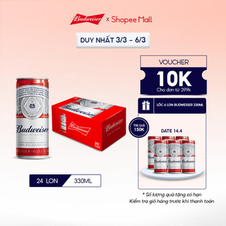  Thùng 24 Lon Bia Budweiser Chính Hãng (330ml/ lon) Date 