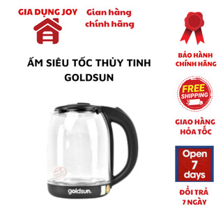 Ấm siêu tốc thủy tinh Goldsun GKT2601G, vạch đo nước tiện lợi, tự ngắt khi sôi bh chính hãng 12 tháng