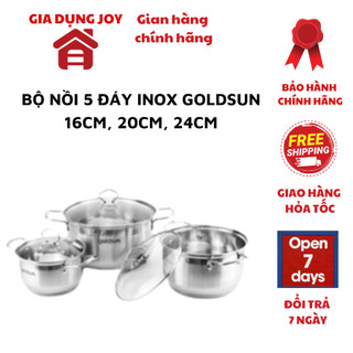 Bộ nồi inox 5 đáy goldsun GPS1740-S 16,20,24cm dùng cho mọi loại bếp