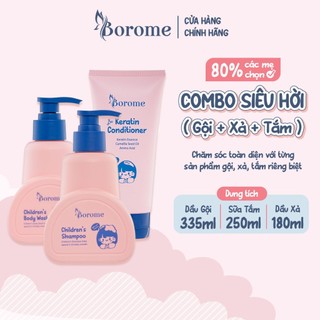  Combo dầu gội + dầu xả + sữa tắm trẻ em Borome công thức dịu nhẹ, dung tích 335ml