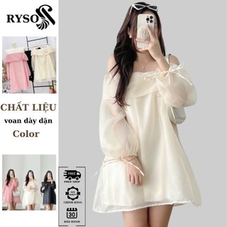 Đầm Trễ Vai Tay Bồng Hàn Quốc Dáng Ngắn Váy Trễ Vai Vải Tơ Bóng 2 Lớp Đính Đá Sang Trọng , Đầm BabyDoll RYSOFASHION