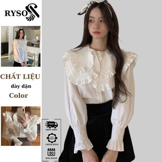 Áo Sơmi Cổ Bèo Tay Phồng Tiểu Thư Tay Bo Chun , Áo Sơ Mi Công Sở 2 Cổ Thanh Lịch Cao Cấp RYSO FASHION