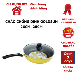 Chảo chống dính Goldsun GPA1203 26cm 28cm nhôm đúc kèm vung kính chịu lực dùng cho mọi loại bếp