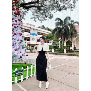 Đầm đi tiệc cưới, Đầm nữ dáng suông đính nơ đi tiệc chất cotton phối choàng màu mẫu mới hót 2024