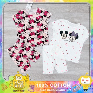 Set 2 bộ cotton xước hoạ tiết Minnie siêu xinh cho bé gái size từ 12-24 cân