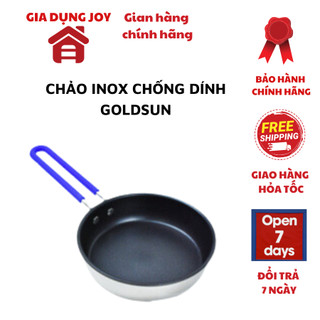 Chảo inox chống dính Goldsun GPA1402 16cm 18cm 20cm 24cm 26cm 28cm tay cầm bọc silicon