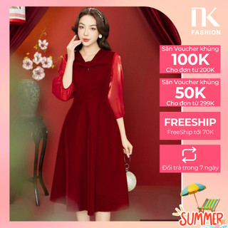 Đầm Nhung Nơ Xếp Nơ Ngực Nữ NKDV2312006 NK Fashion Thiết Kế Đơn Giản, Nhẹ Nhàng Đi Tiệc, Chất Liệu Dày, Mịn, Ấm Áp