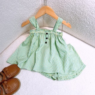 Đồ bộ cho bé gái kẻ caro 2 dây Hapykids chất thô mềm, cho bé gái từ 0-5 tuổi (B22.19)