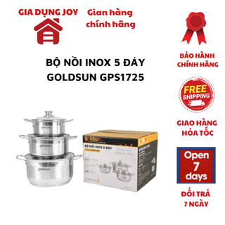Bộ nồi inox 5 đáy Goldsun GPS1725 vung kính, đáy từ dày dặn, sử dụng cho mọi loại bếp bh chính hãng 12 tháng