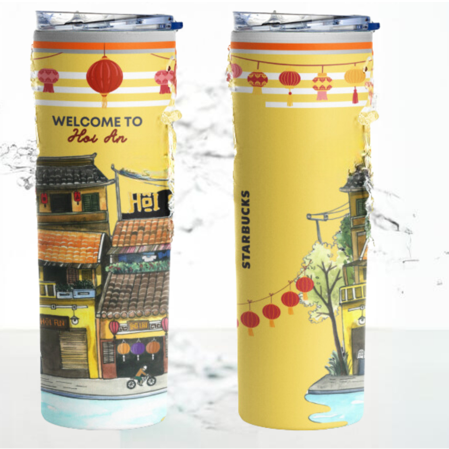 Bình Giữ Nhiệt Hội An – Ly Inox 304 Cao Cấp, Kèm Ống Hút – Quà Tặng Du Lịch.