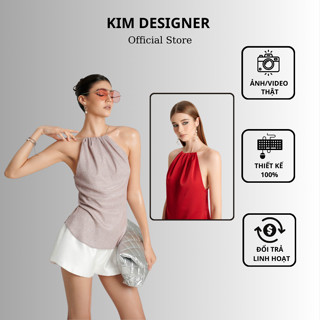 Áo yếm nữ, áo cổ yếm phối dây xích, dáng suông, áo yếm lụa, chất vải mềm mại, đủ 5 màu KIM DESIGNER A015