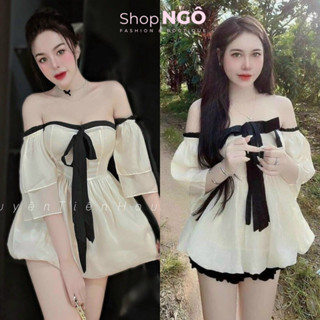 SET THỜI TRANG NỮ ,SET VÁY ÁO TRỄ VAI CỘT NƠ ÁO VOAN DỄ THƯƠNG( ÁO CÓ MÚT NGỰC)