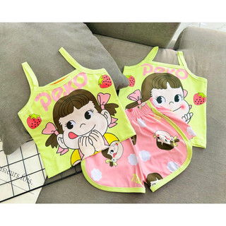 Đồ bộ bé gái 2 dây thun cotton xuất dư in hình ngố MICKEY - HEO đẹp