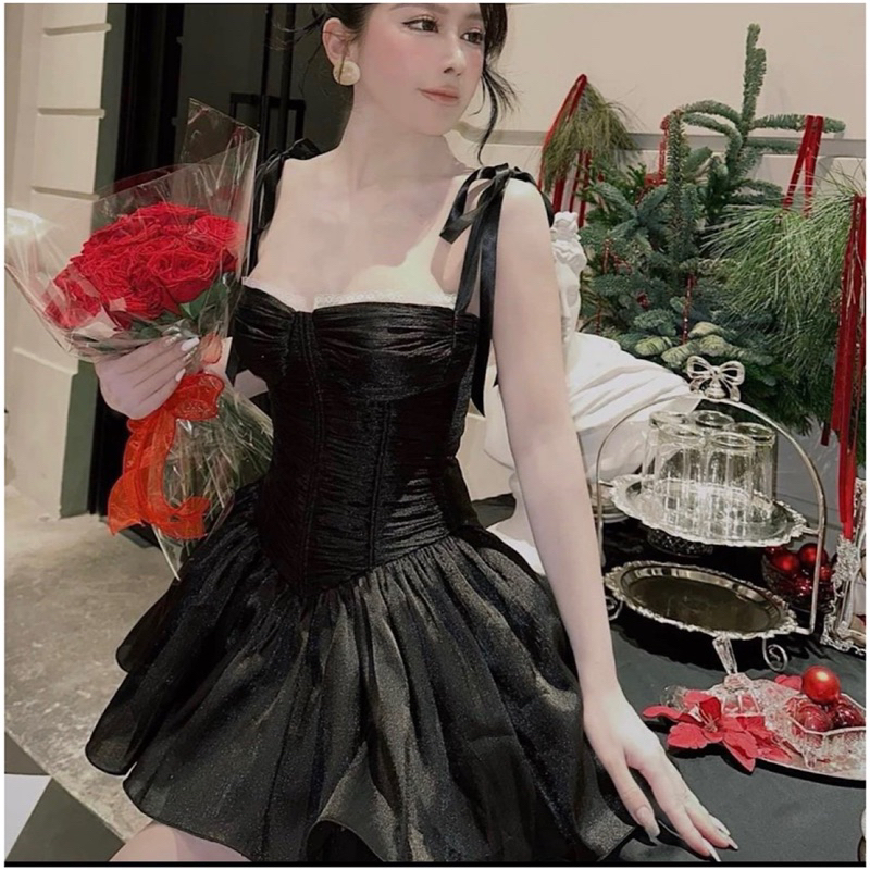 Đầm tk tơ nhúng xoè-D82-