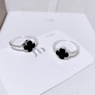 Nhẫn nữ bạc thật nhẫn cỏ 4 lá đá đen dày dặn vừa tay