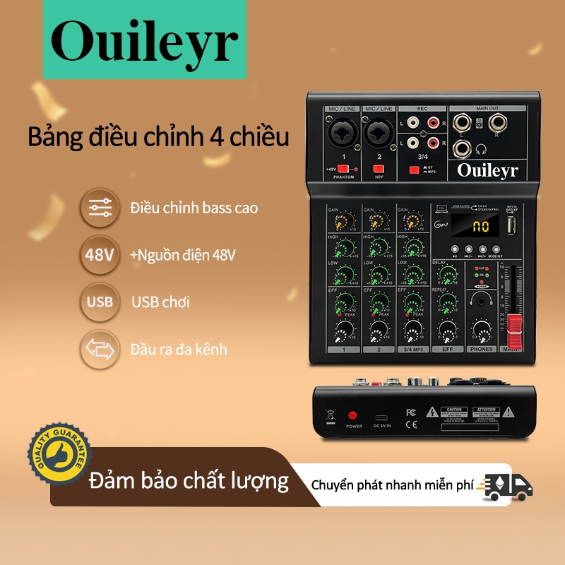 bàn trộn âm thanh karaoke thu âm mixer Ouileyr A4  Bluetooth Thu Âm Karaoke Chuyên Nghiệp Amply Cho Ra Âm Thanh Hay