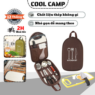 Bộ Dụng Cụ Nấu Ăn Dã Ngoại 8 Món Inox  Gọn Nhẹ, Bộ Đồ Nấu Ăn Camping Tiện Lợi Cho Cắm Trại, Du Lịch