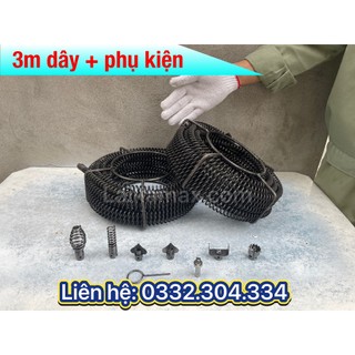 Dây thông tắc vệ sinh dài 3m, dây thông bồn cầu, dây thông cống lò xo dùng máy khoan