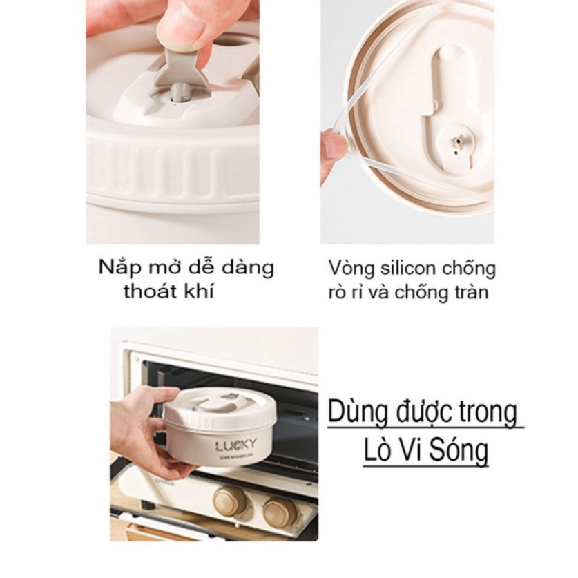 Hộp đựng cơm giữ nhiệt văn phòng lúa mạch Lunch box 3 tầng Inox 304 chống gỉ cao cấp, có quai xách chắc chắn (didooglt) | BigBuy360 - bigbuy360.vn