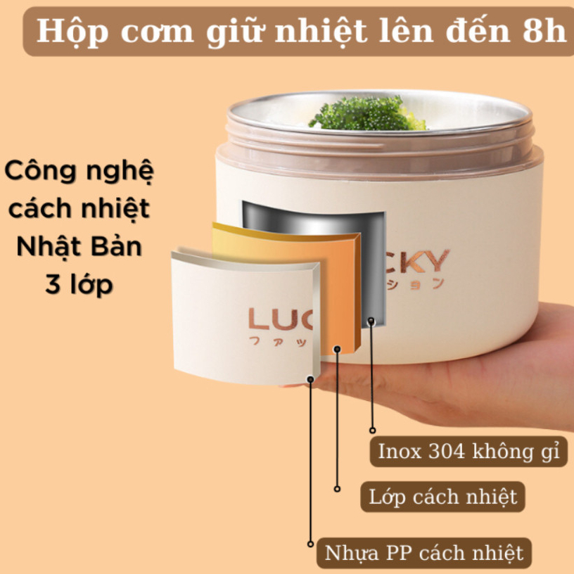 Hộp đựng cơm giữ nhiệt văn phòng lúa mạch Lunch box 3 tầng Inox 304 chống gỉ cao cấp, có quai xách chắc chắn (didooglt) | BigBuy360 - bigbuy360.vn
