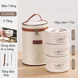 Hộp đựng cơm giữ nhiệt văn phòng lúa mạch Lunch box 3 tầng Inox 304 chống gỉ cao cấp, có quai xách chắc chắn (didooglt)