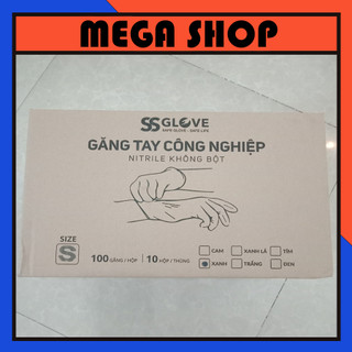 [THÙNG 10 HỘP] Găng tay công nghiệp nitrile SSGLOVE ( màu xanh , trắng , đen )