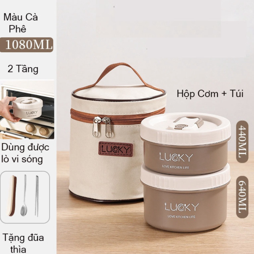 Hộp đựng cơm giữ nhiệt văn phòng lúa mạch Lunch box 3 tầng Inox 304 chống gỉ cao cấp, có quai xách chắc chắn (didooglt) | BigBuy360 - bigbuy360.vn