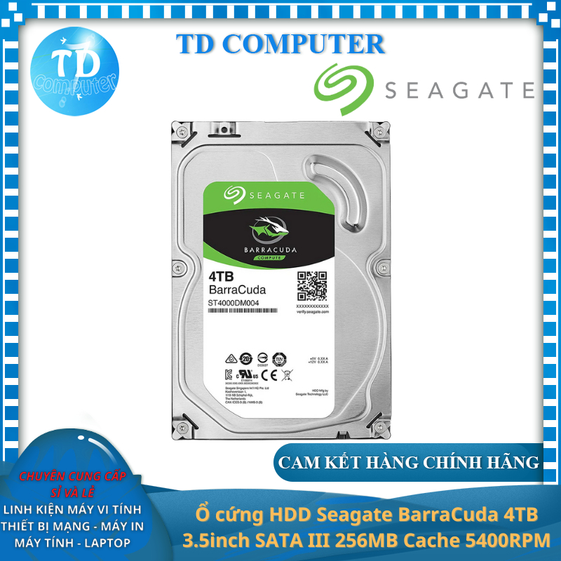 Ổ cứng HDD Seagate BarraCuda 4TB 3.5inch SATA III 256MB Cache 5400RPM - Hàng chính hãng FPT phân phố