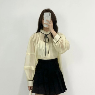 Set áo sơ mi đũi tơ voan cổ nơ kèm áo 2 dây - Retrostyle - Somivoanto103_P4K4