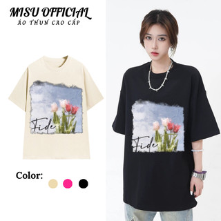 [MÃ GIẢM 30K] Áo thun Nam Nữ Local Brand MISU Tay lỡ From rộng In Hoa Tuylip chất liệu cotton