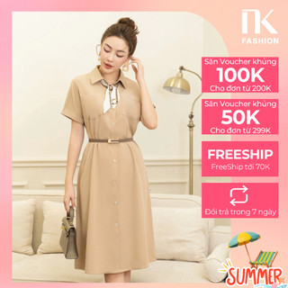 Đầm Cổ Đức 2 Túi Ngực Vai Chờm NKDV2306001 NK Fashion Công Sở Nữ Thiết Kế Trẻ Trung, Thanh Lịch, Đơn Giản, Dáng Suông