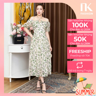 Đầm Maxi Hoa NK FASHION Thiết Kế Cổ Buộc Yếm Điệu Đà Thanh Lịch, Chất Vải Nhập Hàn Cao Cấp NKDV2302004